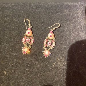 Multi stoned pink drop earrings